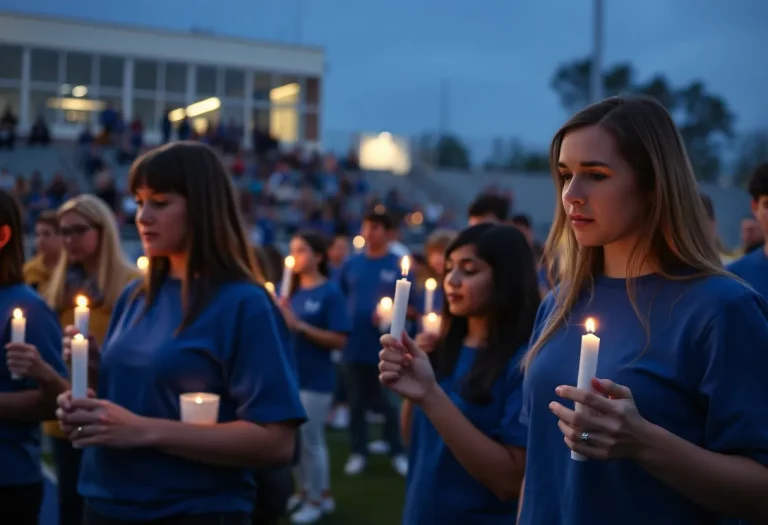 Community members holding candles at a vigil for a student at Acalanes High School