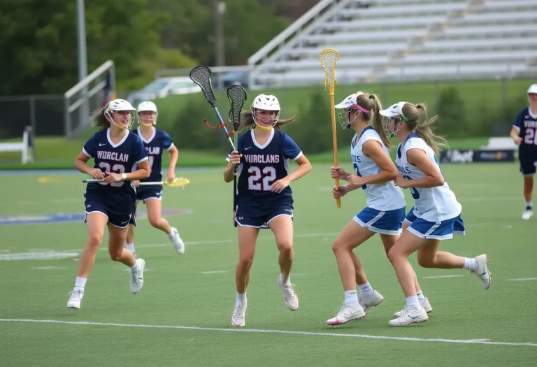 High school lacrosse players competing in a game in Cape Cod.