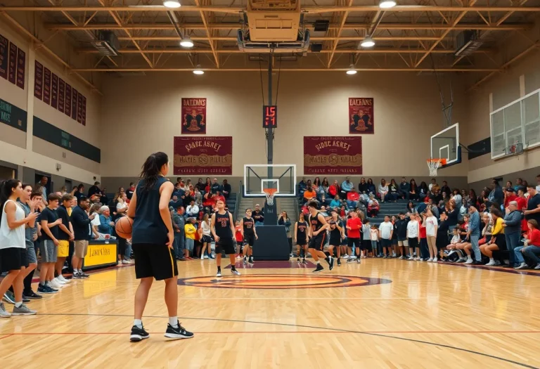 Castle High School girls basketball team practicing on the court