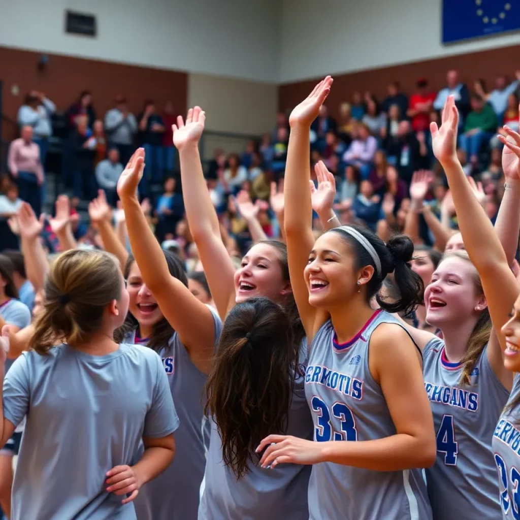 High school basketball game celebration for 1000 points achievement