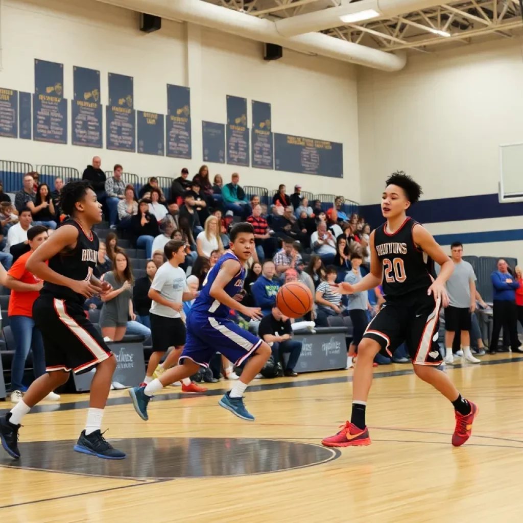 Dynamic high school basketball scene in action