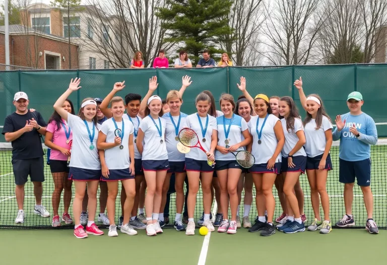 Chapel Hill High School tennis team celebrating their victory at a tournament.