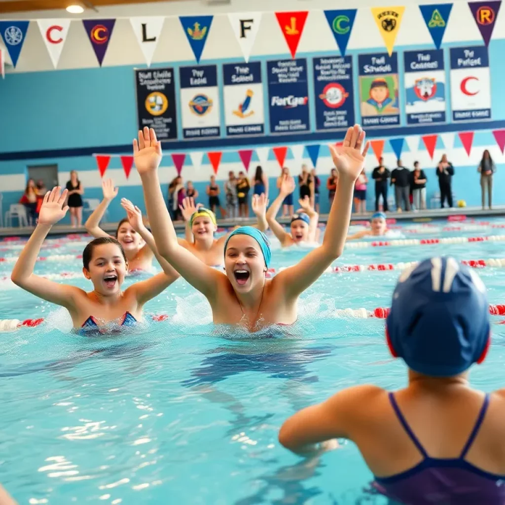 Swimmers celebrating their achievements at the 2025 All-Observer championships.
