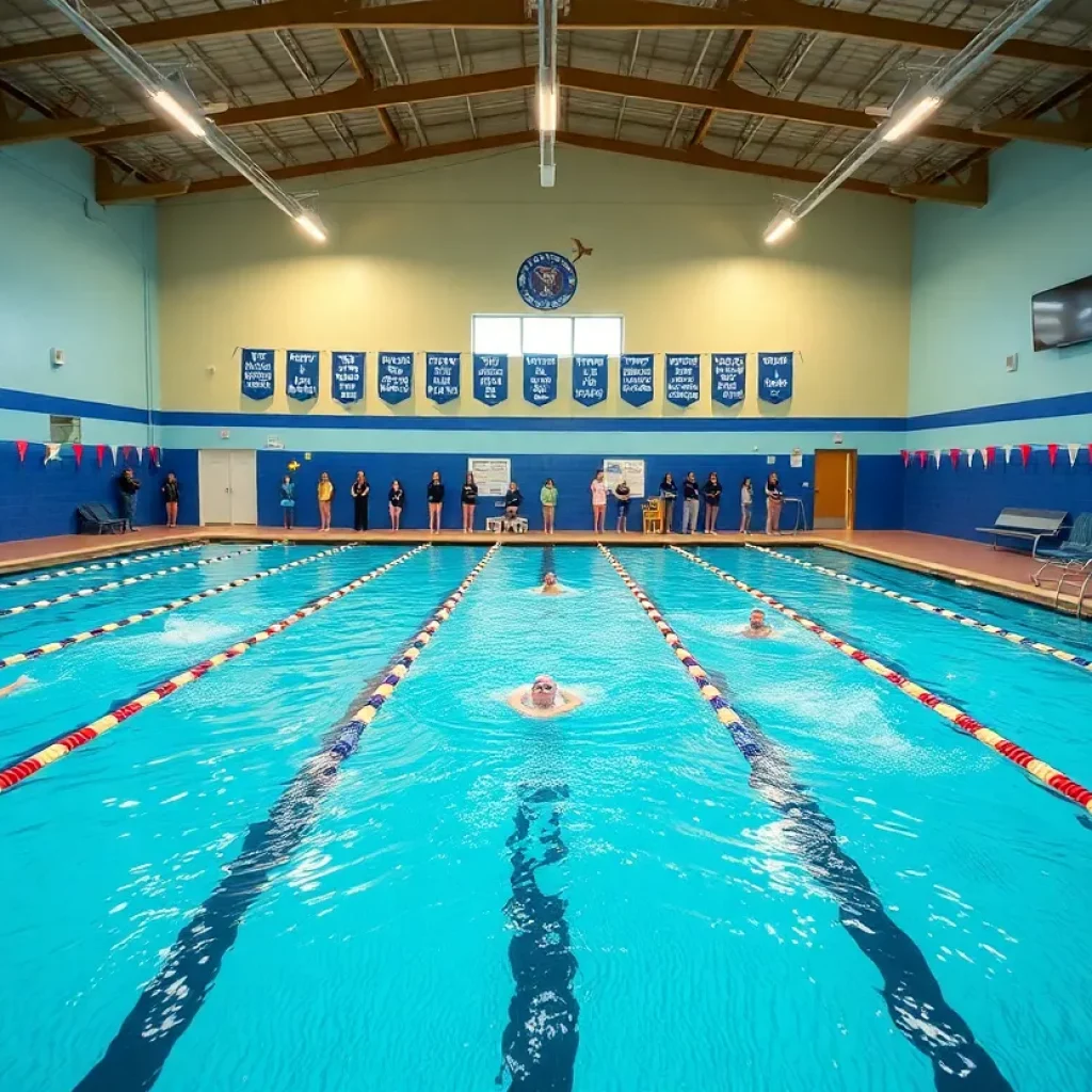 Indoor swimming pool at Chelsea High School with active swimmers.