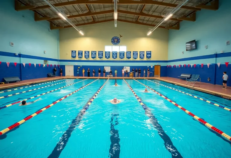 Indoor swimming pool at Chelsea High School with active swimmers.