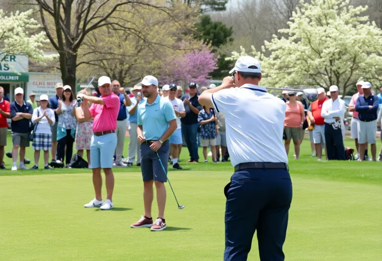 Golfers practicing during a high school tournament in Cheyenne