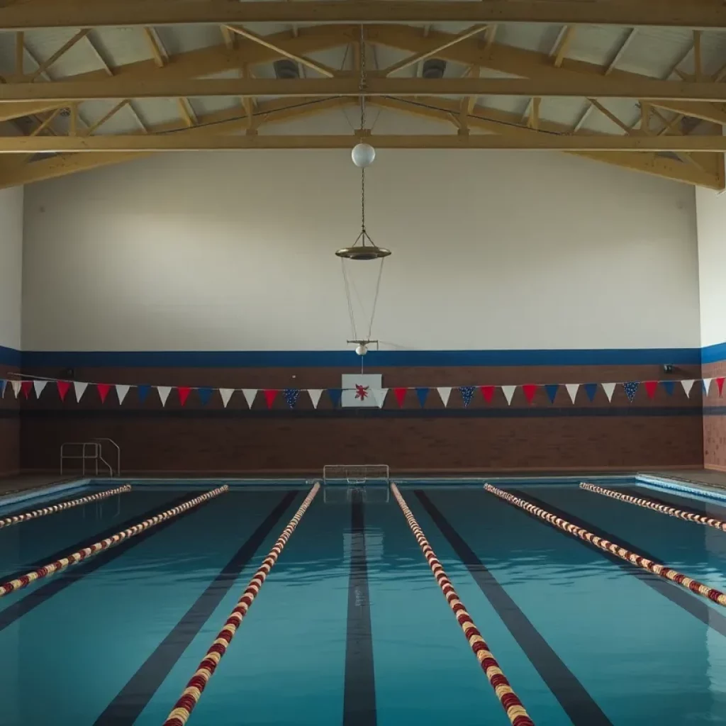 An empty school swimming pool representing the naked swimming tradition
