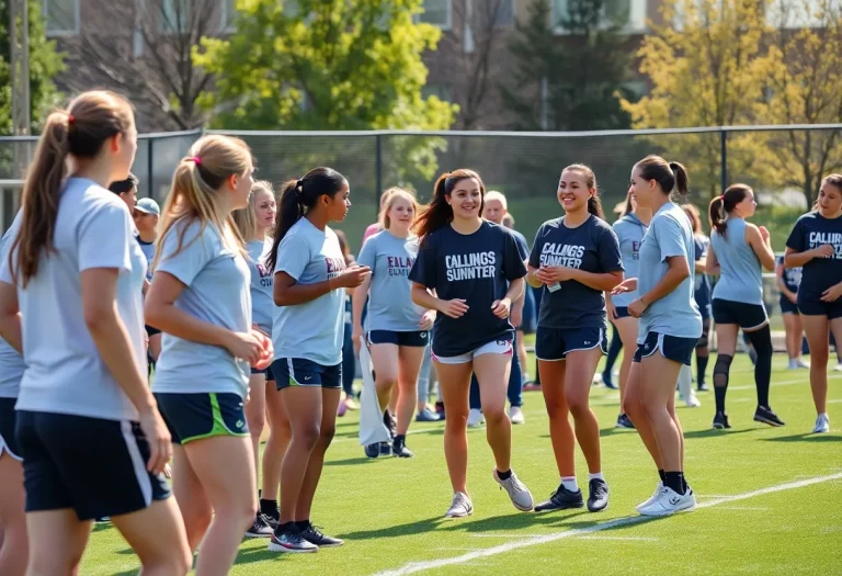 Participants at the Cleveland Girls Flag Football Summit engaged in activities.