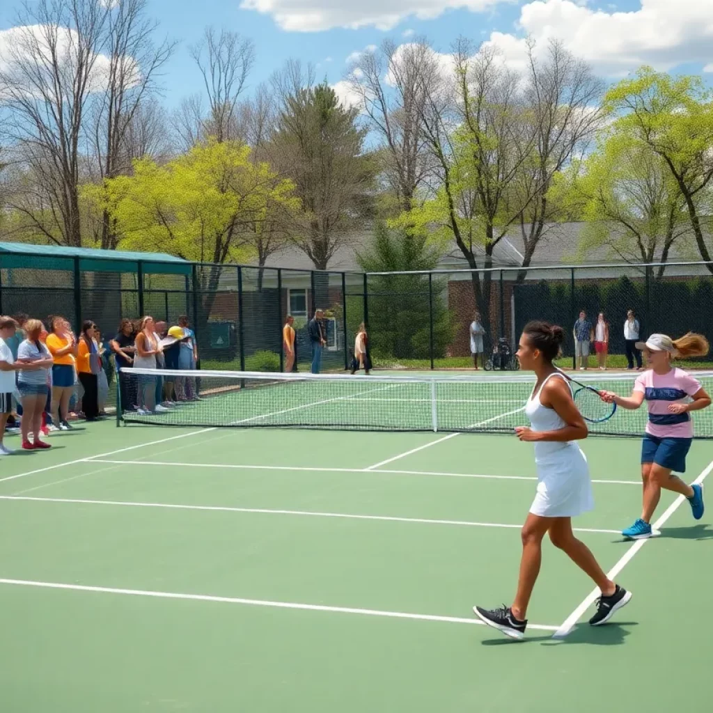 Tennis match at College Place High School with players and fans in attendance