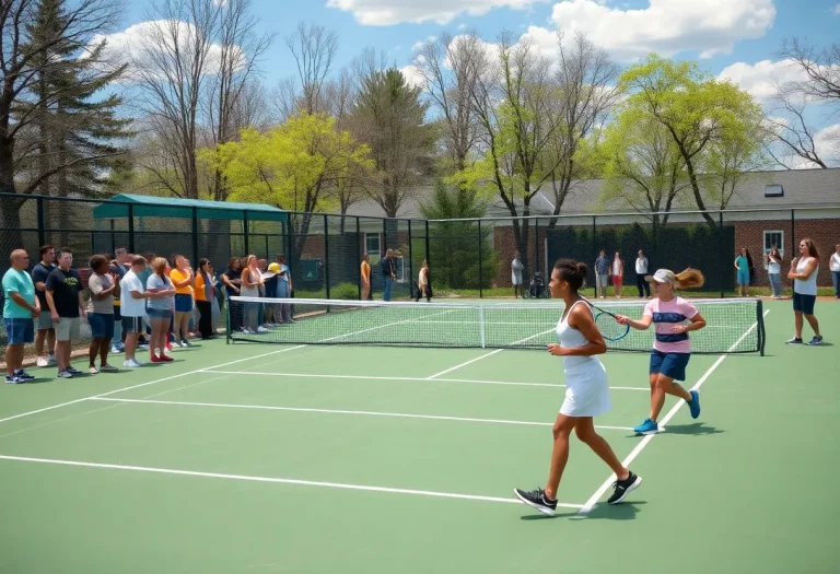Tennis match at College Place High School with players and fans in attendance