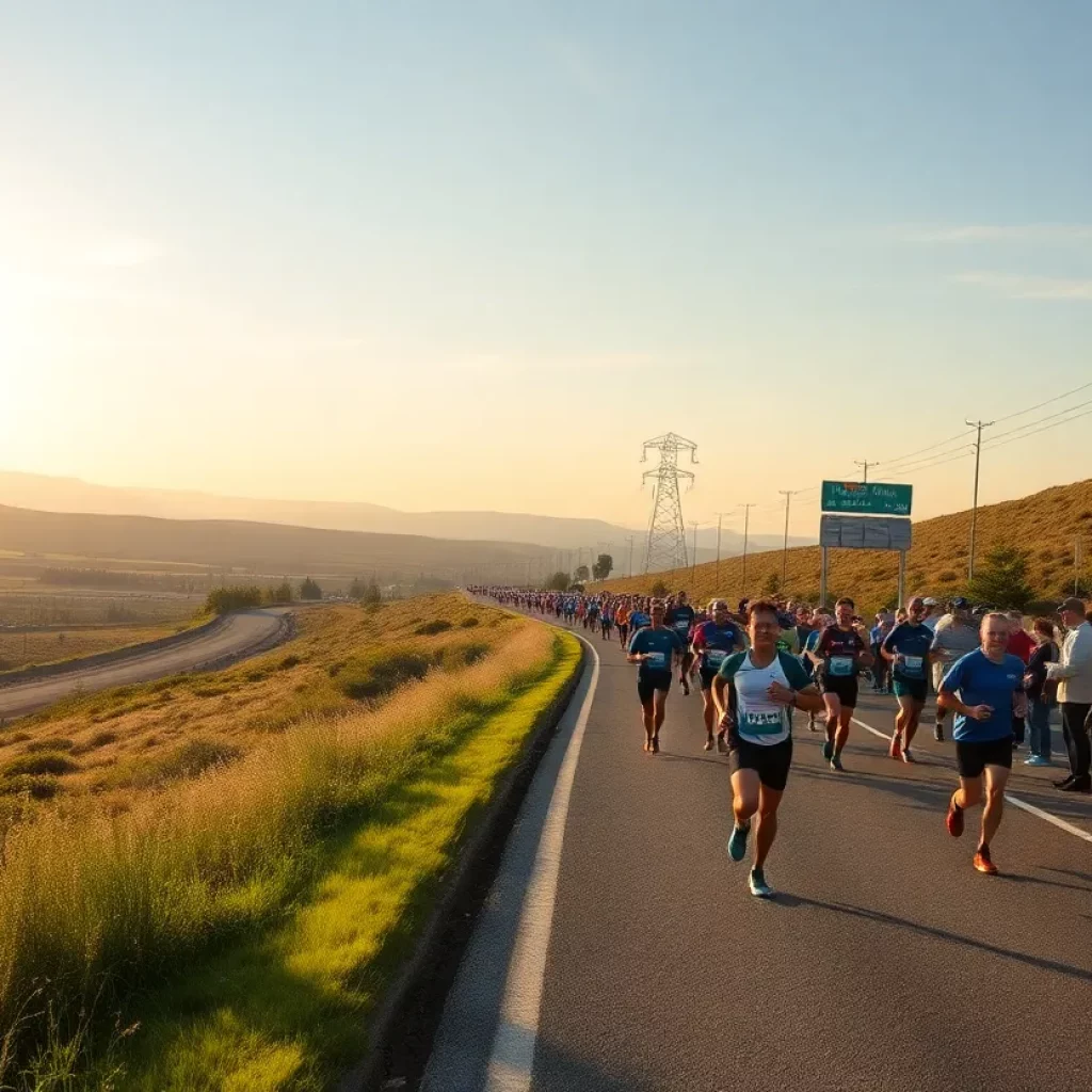 Ultramarathon route along a highway with a community cheering.