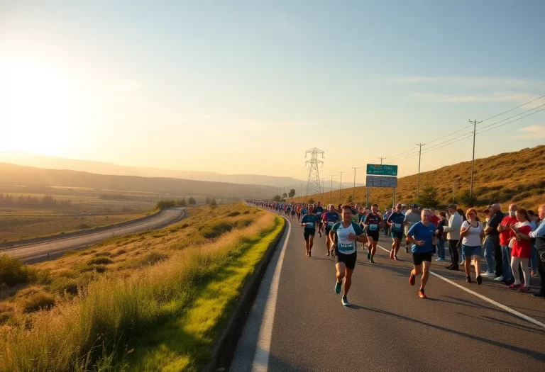 Ultramarathon route along a highway with a community cheering.