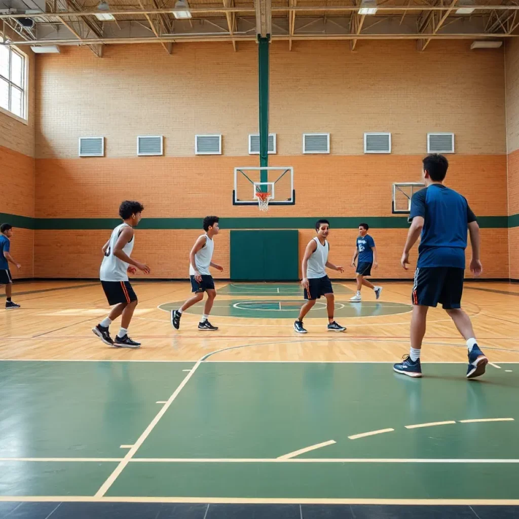 Colome High School junior varsity basketball team practicing on the court