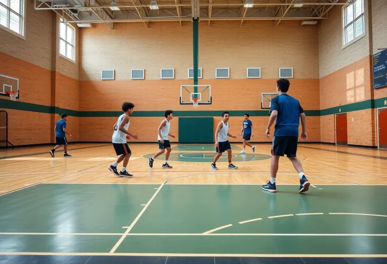 Colome High School junior varsity basketball team practicing on the court