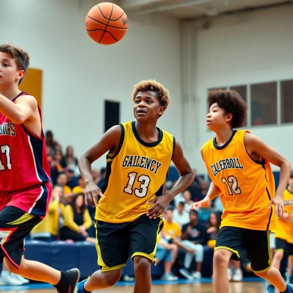 Columbus Explorers celebrate victory in basketball game
