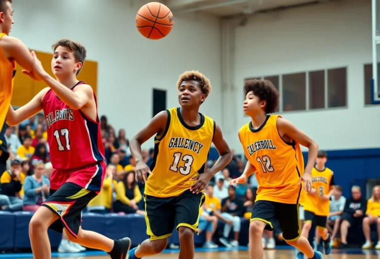Columbus Explorers celebrate victory in basketball game