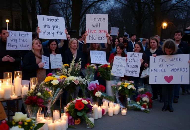 Community gathering in memory of a student after a tragic incident.