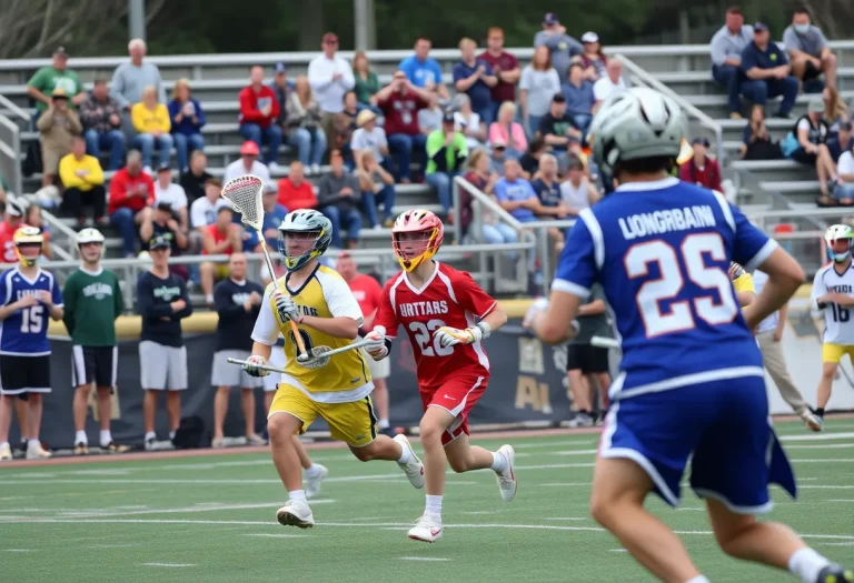 Boys lacrosse players in action at a game in Connecticut