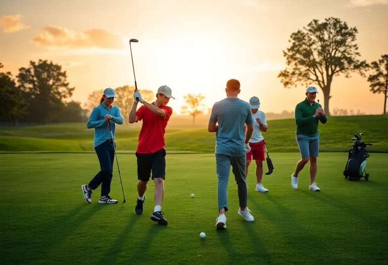 High school golf team practicing on a golf course