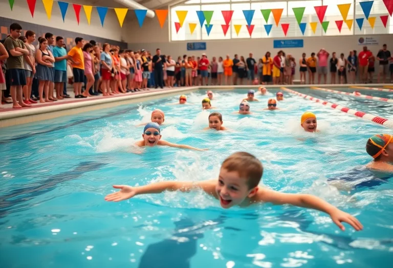 Children participating in the first elementary school swim meet in Corbin, Kentucky
