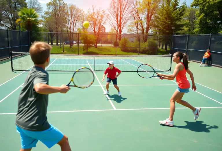 High school tennis players in action during a match