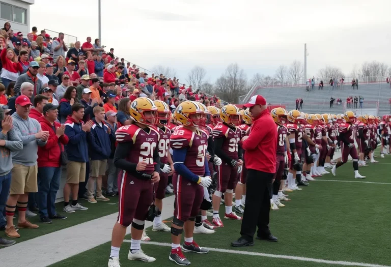 Celebration on the football field with players and fans
