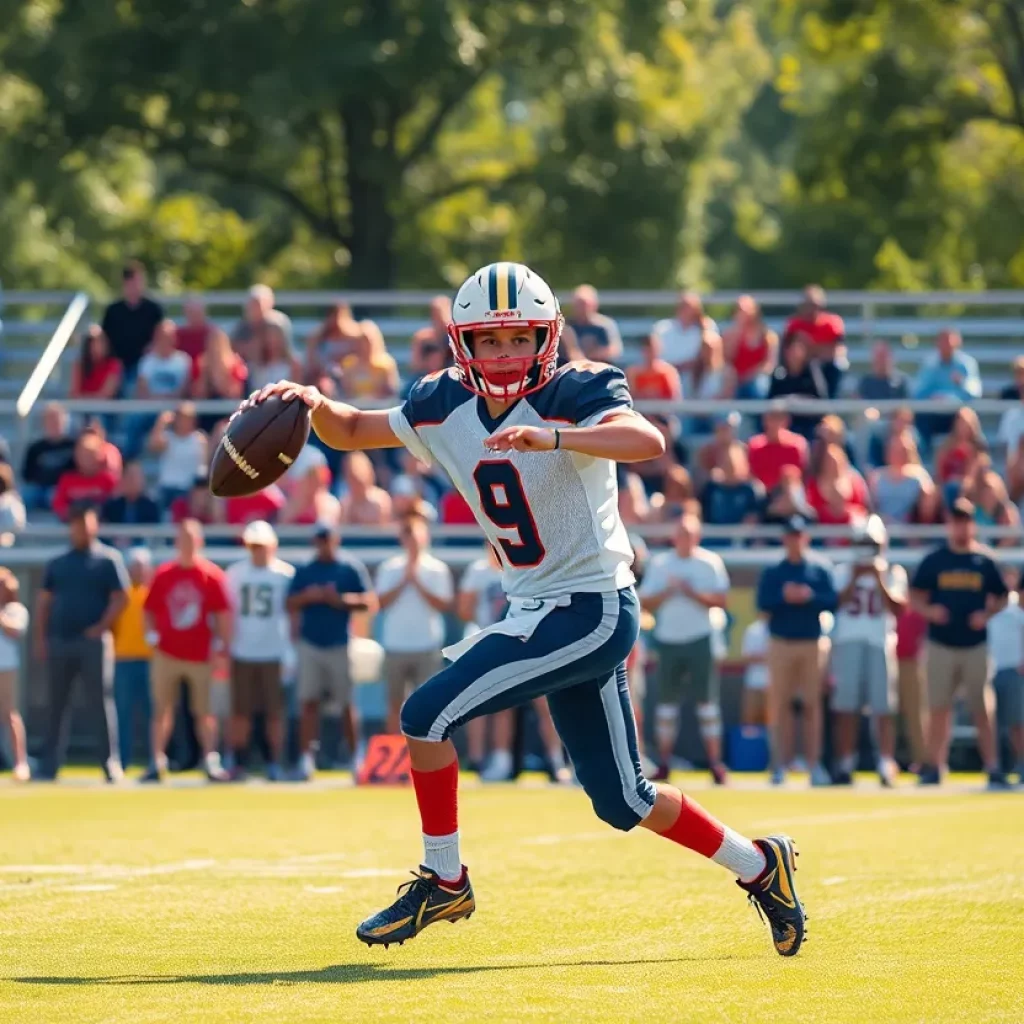 High school quarterback in a competitive football game