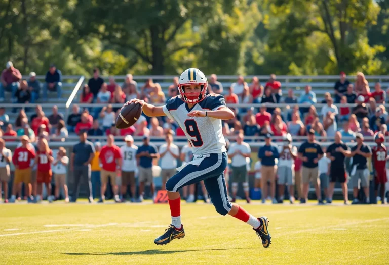 High school quarterback in a competitive football game