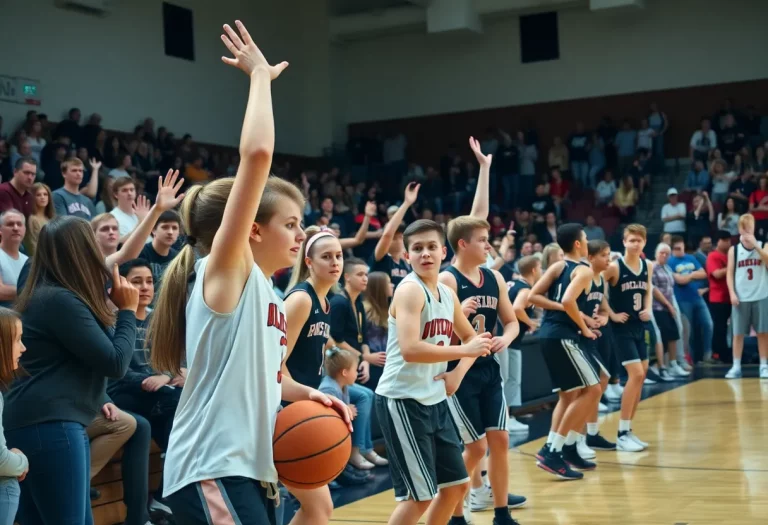 D.C. Everest High School basketball team playing a game