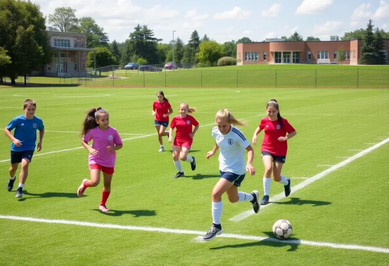 Students practicing soccer at Dexter High School