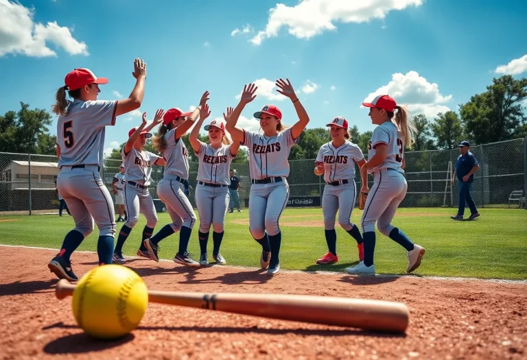 Doral Academy softball team celebrating a victory