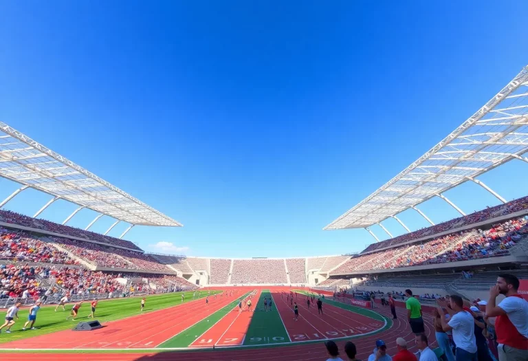 Spectators watching athletes compete at Drake Relays 2025