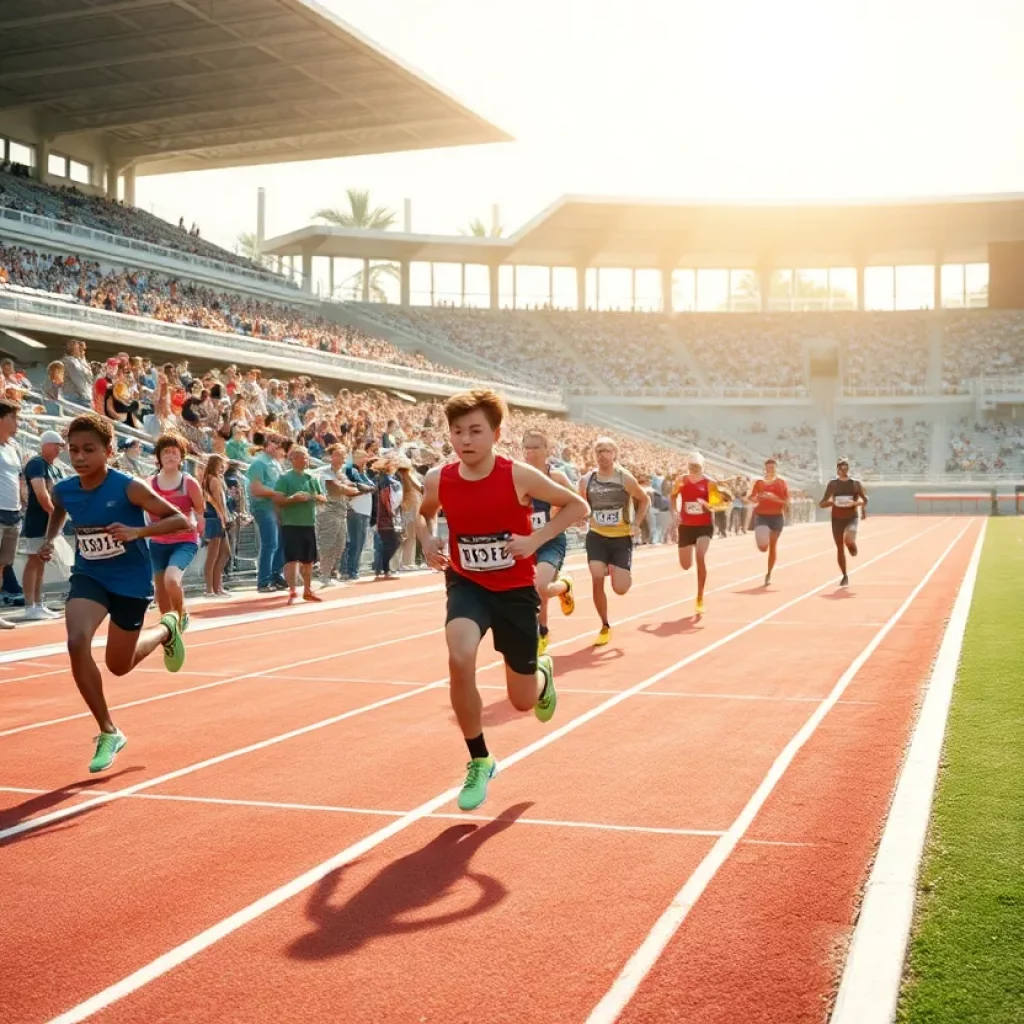 Athletes competing in the 2025 Drake Relays at Drake Stadium