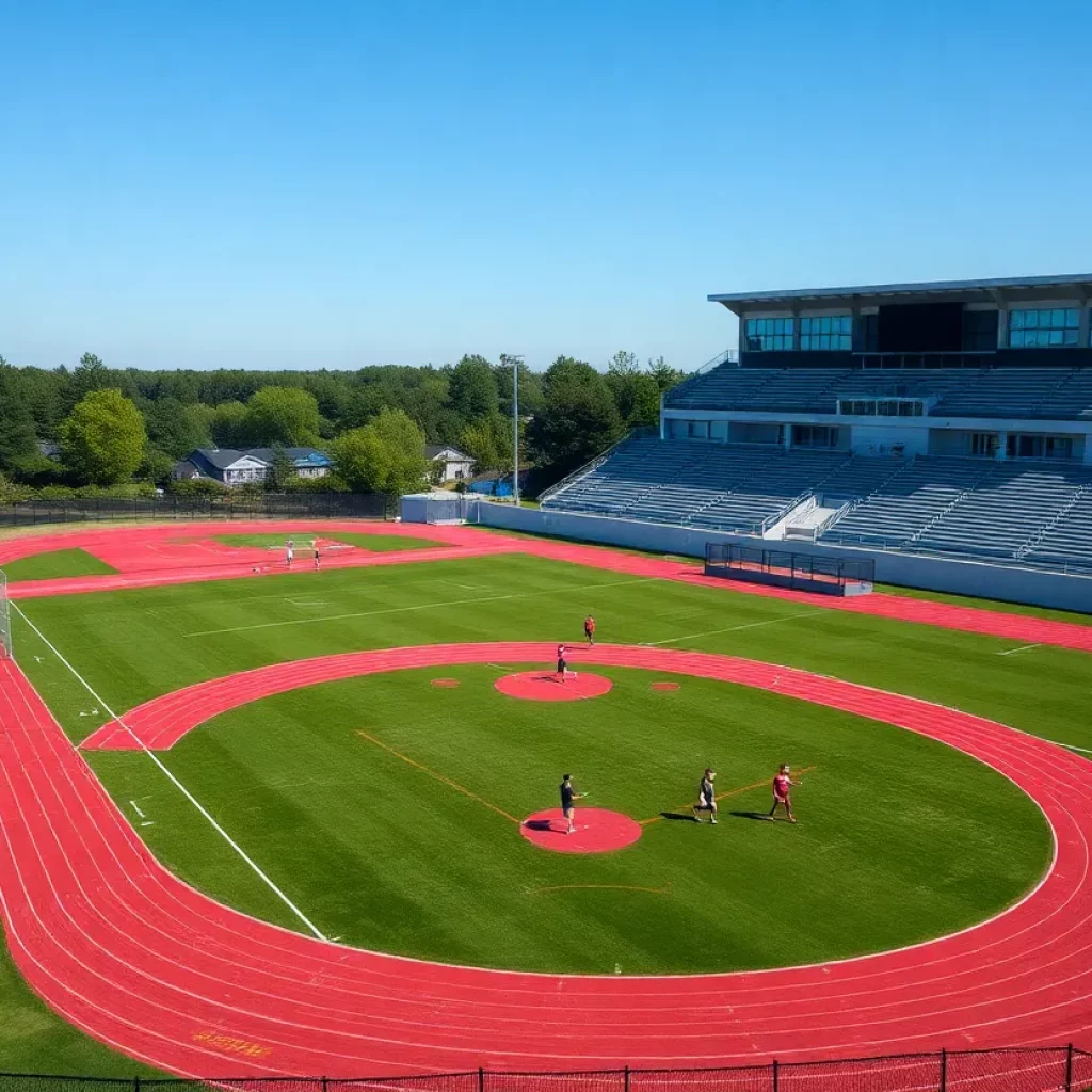 Upgraded athletic facilities in Edwardsville with new turf and track surfaces.