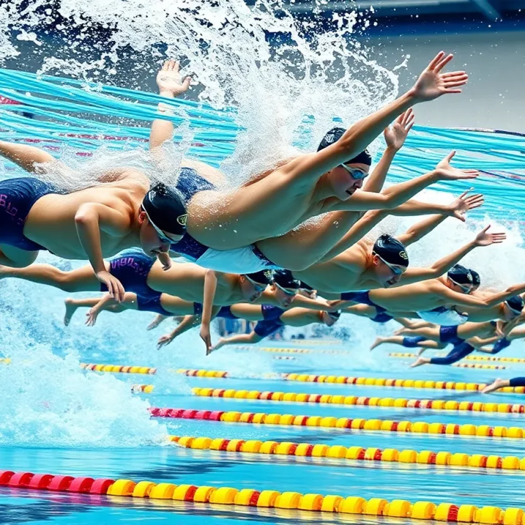 High school swimmers from El Paso competing at a state championship event