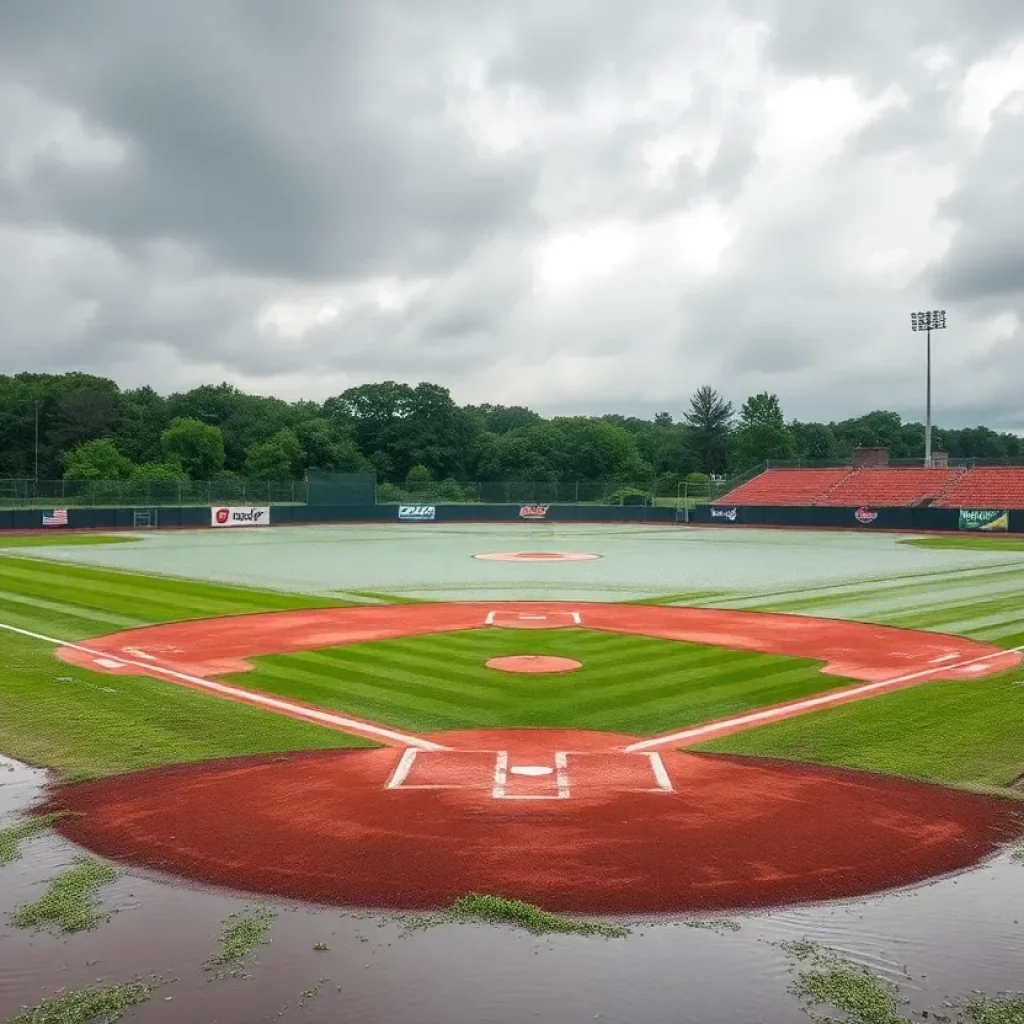 Tim Miller Field submerged underwater after storms