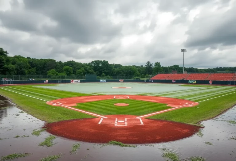 Tim Miller Field submerged underwater after storms