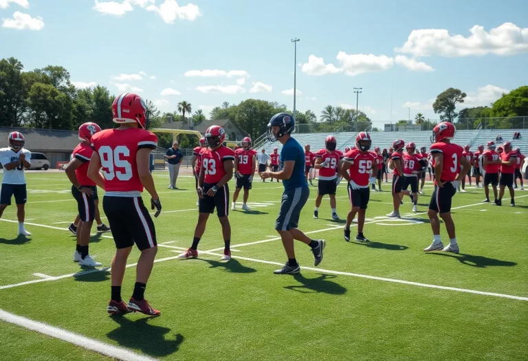 High school athletes participating in a football combine