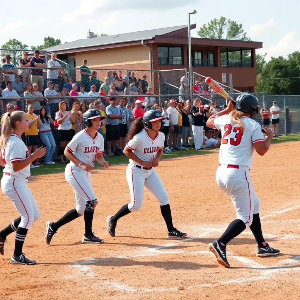 High school softball players in action during a game