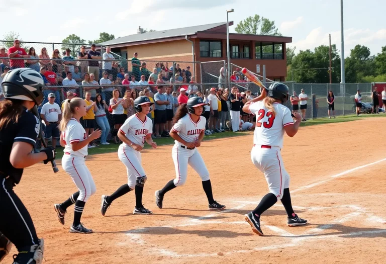High school softball players in action during a game