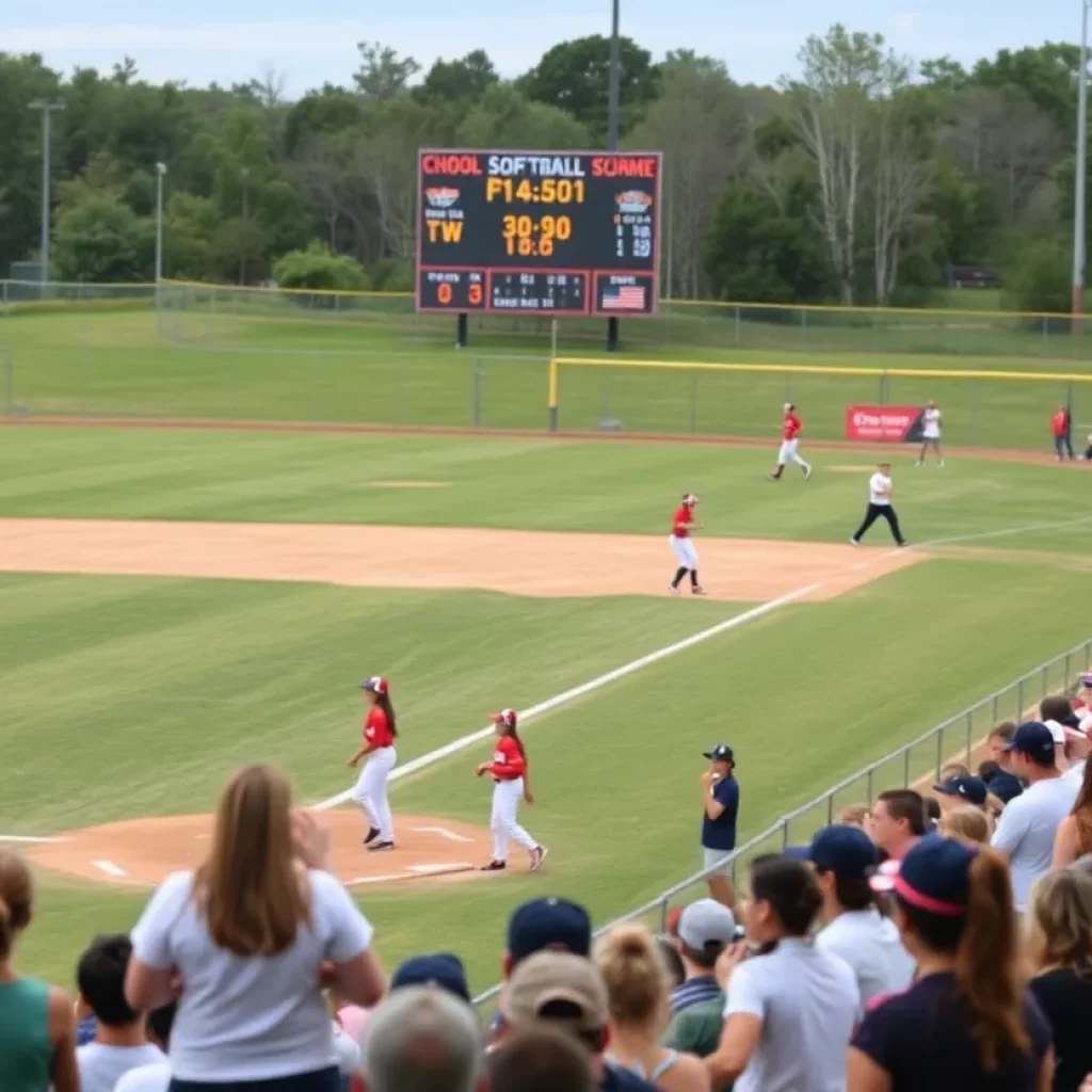 High school softball game in progress