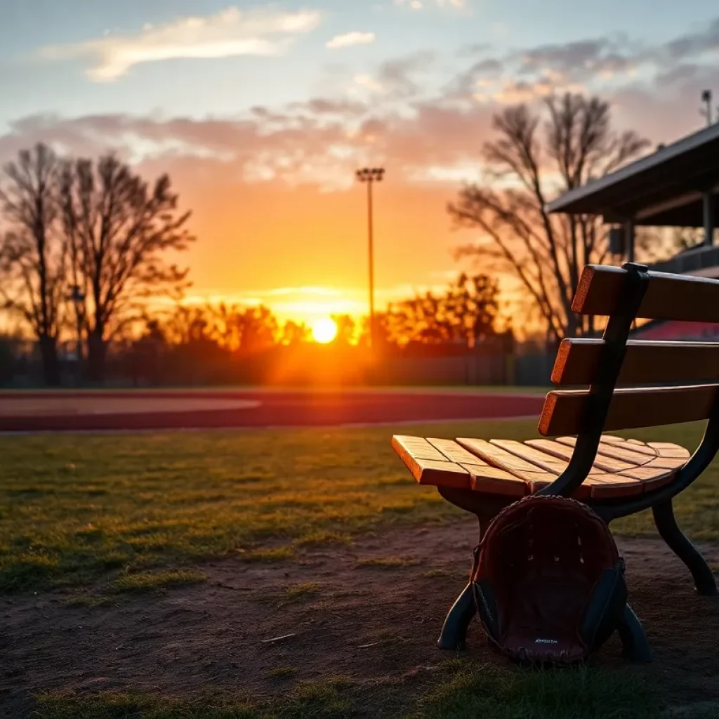 A scenic baseball field in Freehold, New Jersey at sunset
