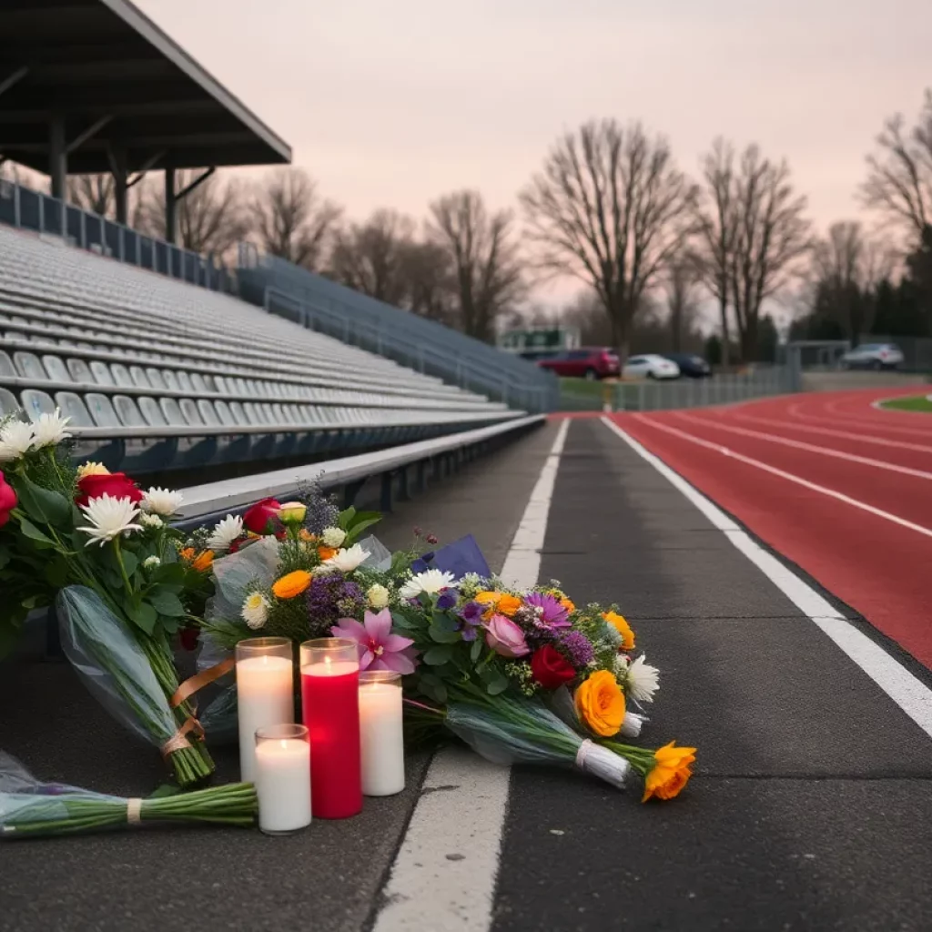 Memorial setup at Frisco high school track meet