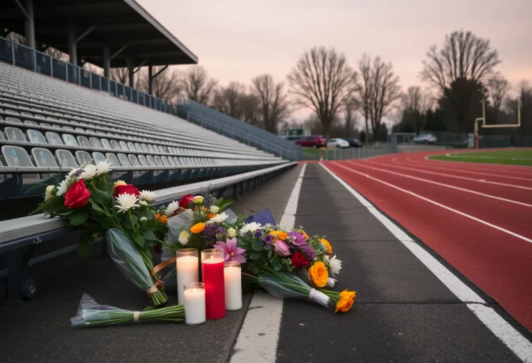 Memorial setup at Frisco high school track meet