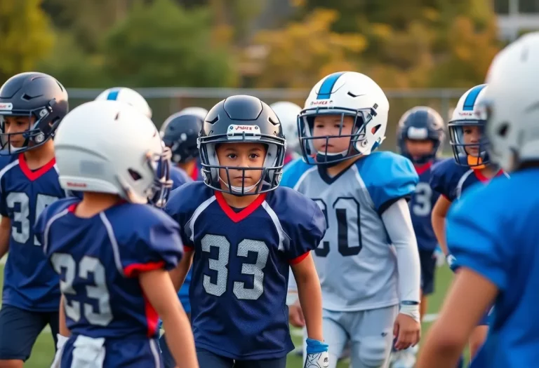 Young football players practicing on a field