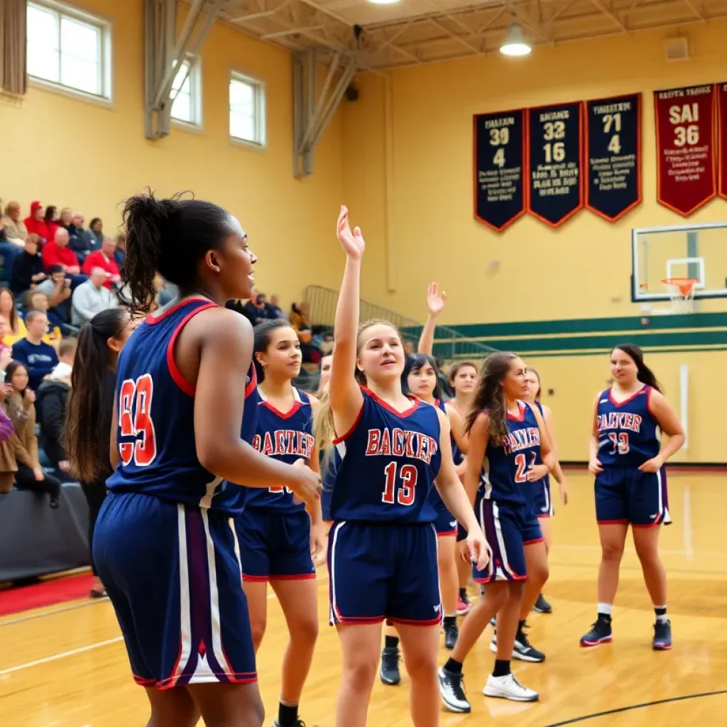 Excited crowd cheering in a high school basketball game