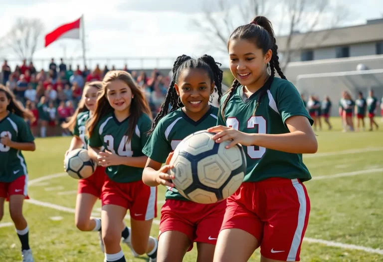 Female athletes playing flag football