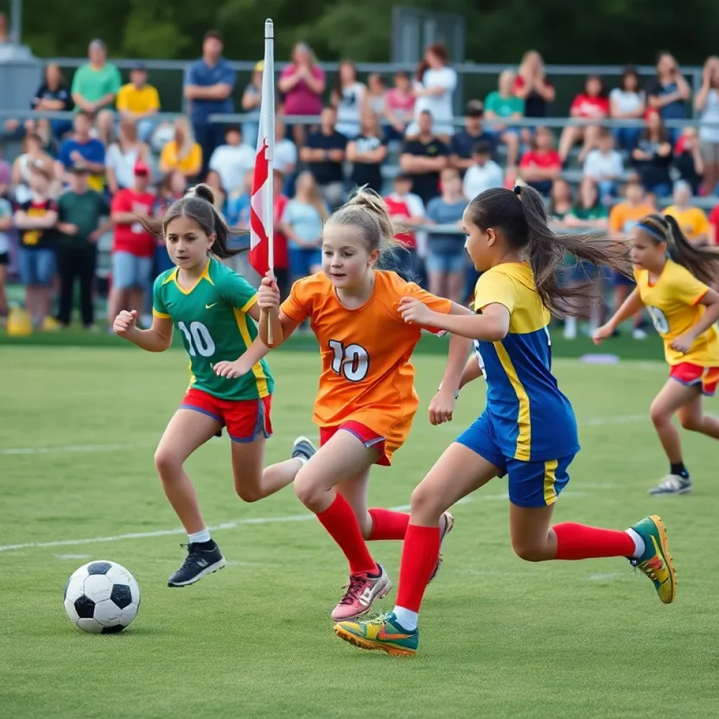 Girls playing flag football in Washington, showcasing teamwork and athleticism