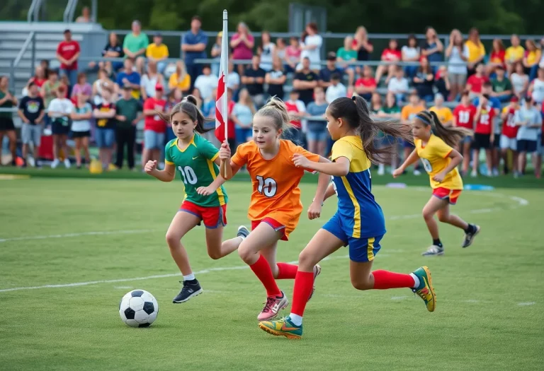 Girls playing flag football in Washington, showcasing teamwork and athleticism