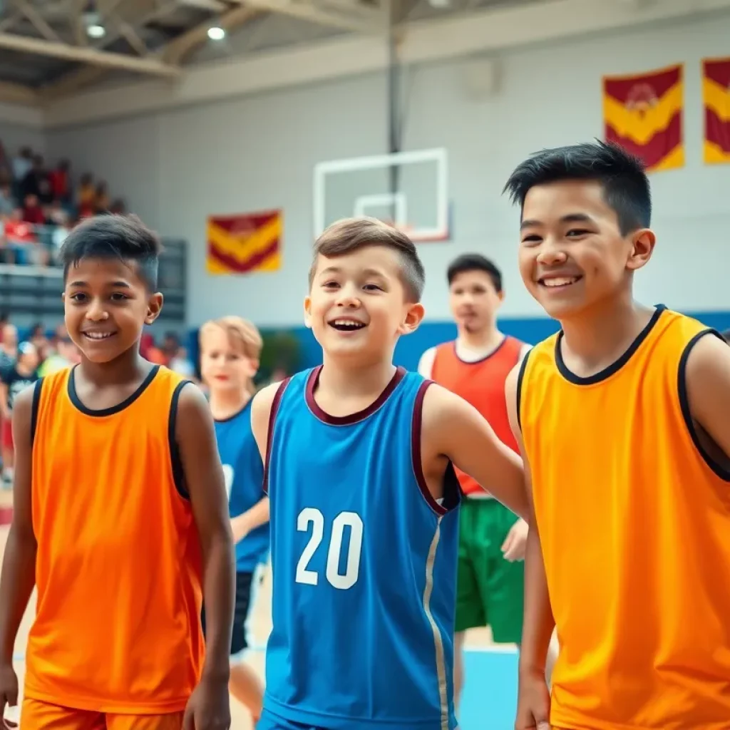 Young athletes practicing basketball on a court in Gloversville.
